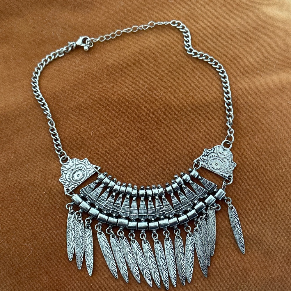 Bohemian Silver-Tone Fringe Statement Necklace